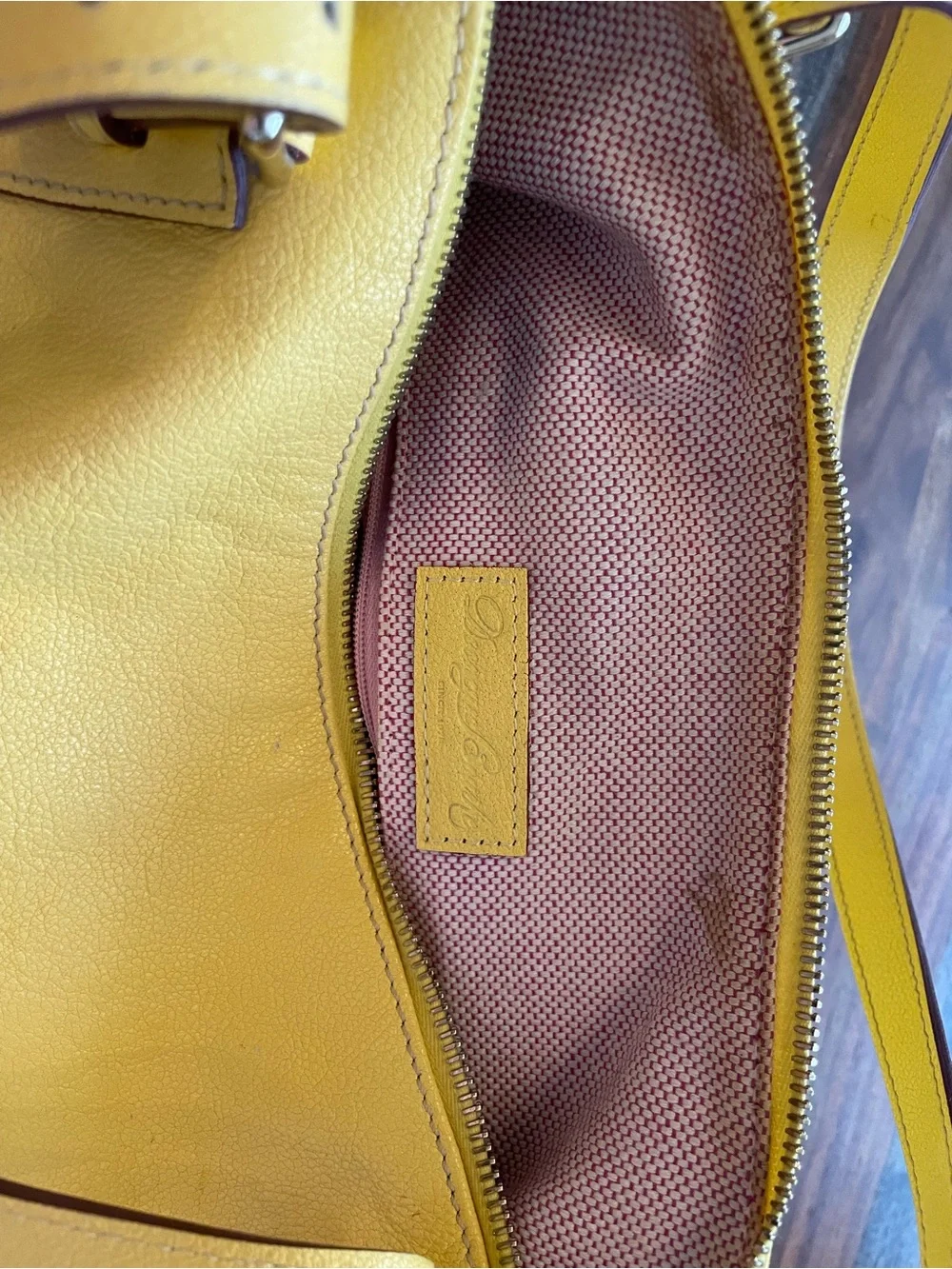 Dooney & Bourke Yellow Leather Satchel with Front Zip Pocket
